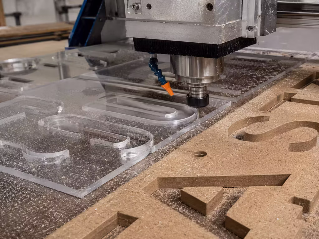 Router CNC para corte de acrílico y MDF en fabricación de letreros y letras 3D