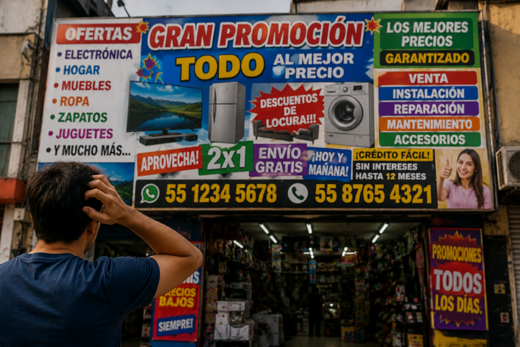 Ejemplo demasiada información en letreros publicitarios