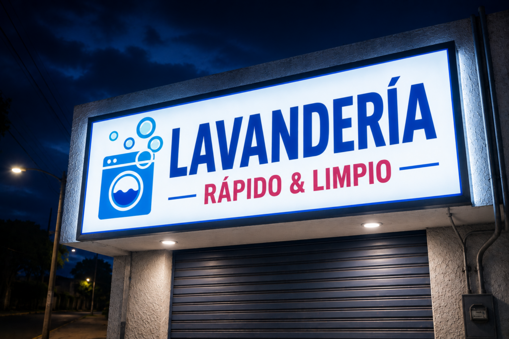 Ejemplo de sí considerar iluminación en letreros publicitarios