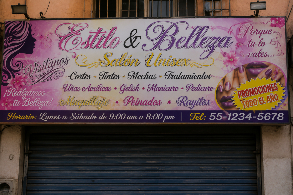 Ejemplo de tipografías difíciles de leer en letreros publicitarios