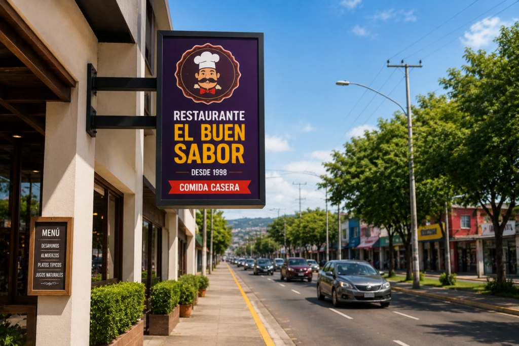 Ejemplo y comparación de cómo queda un letrero publicitario bien ubicado y con un buen ángulo de visibilidad
