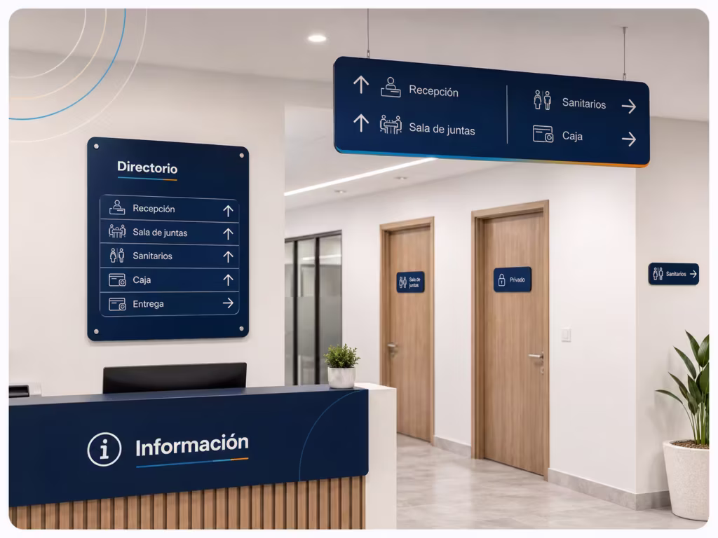 Señalética comercial impresa para orientar clientes
